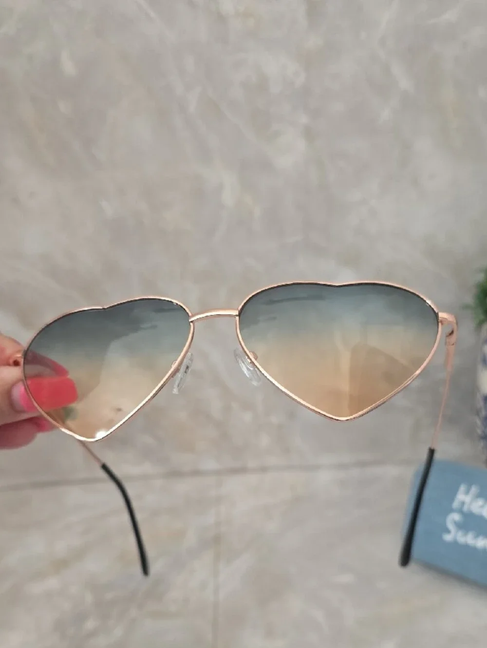 Y2K Festival Rose Gold Heart Sunglasses & Denim Case Set